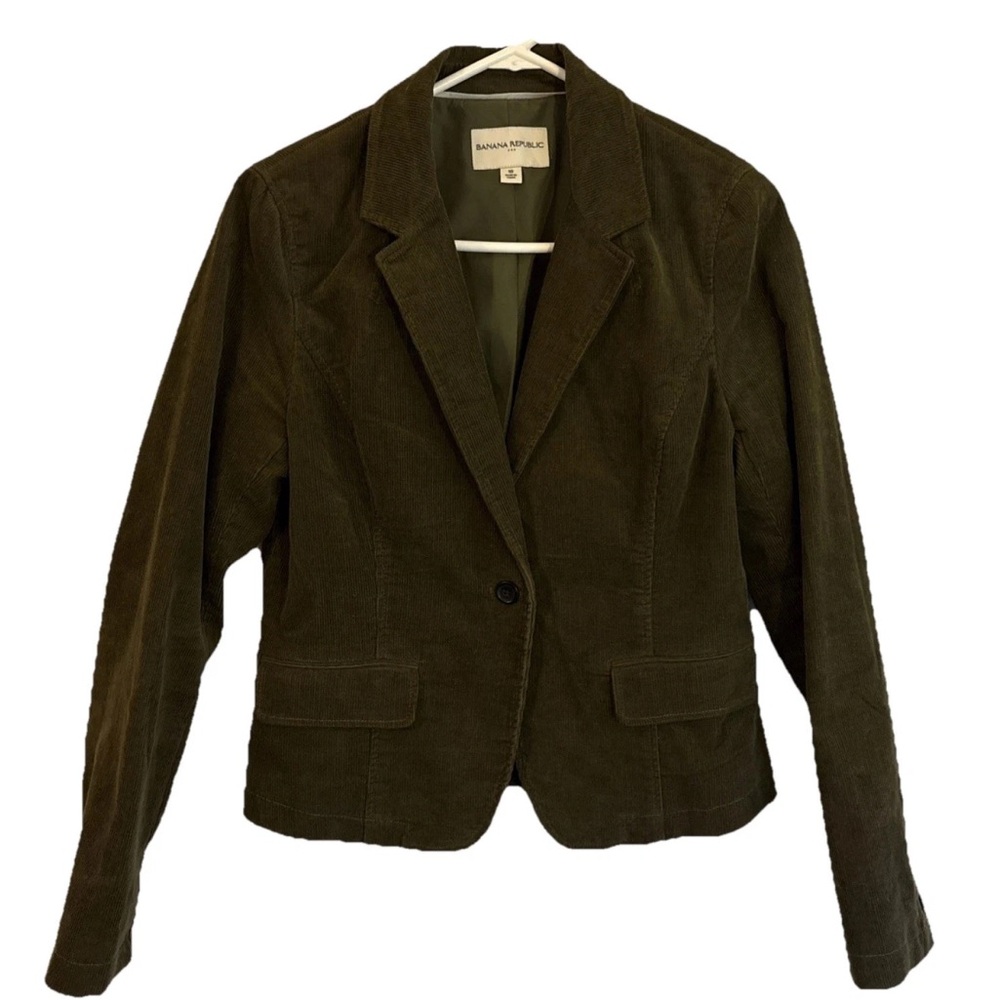 Banana Republic Corduroy Blazer Women’s Sz 10 Olive Green Jacket One Button